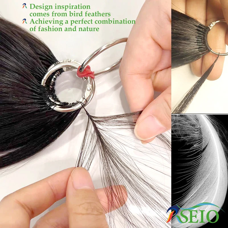 RSEIO Feather New hair extensions Straight Natural Real Human Hair Microring Hair Extensions Brown Blonde Color  0.8g/Strand