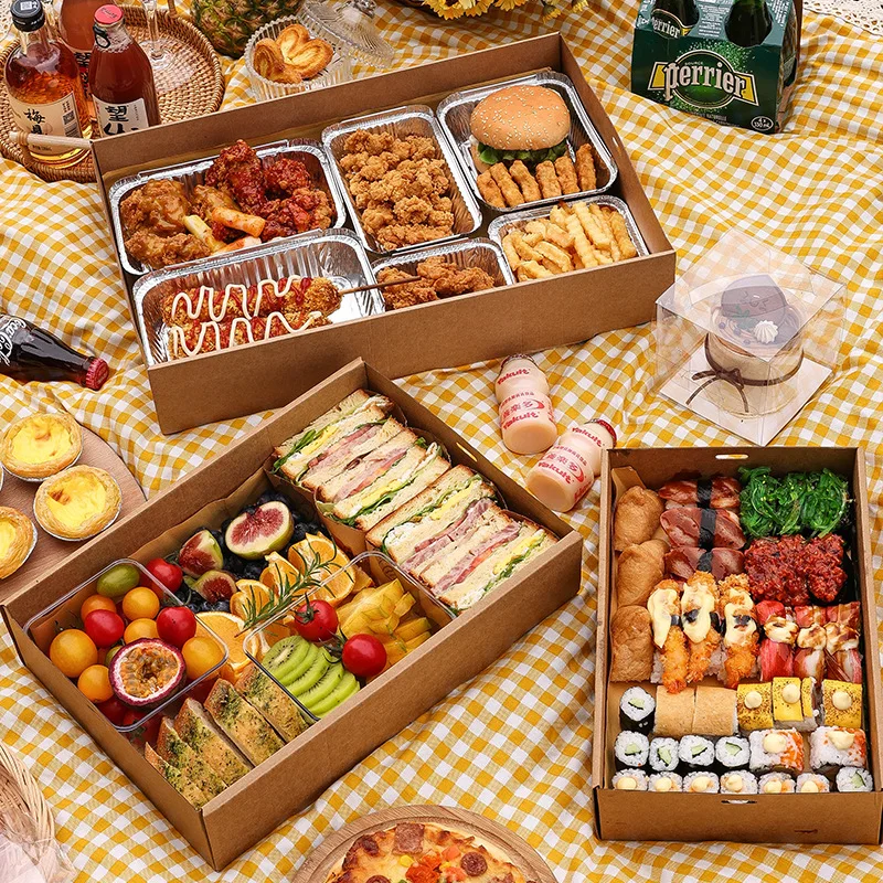 Customized. Picnic Box Bento Disposable Lunch Box Packaging Spring Outing Camping Outdoor Fruit Sushi Internet Celebrity Kraft P