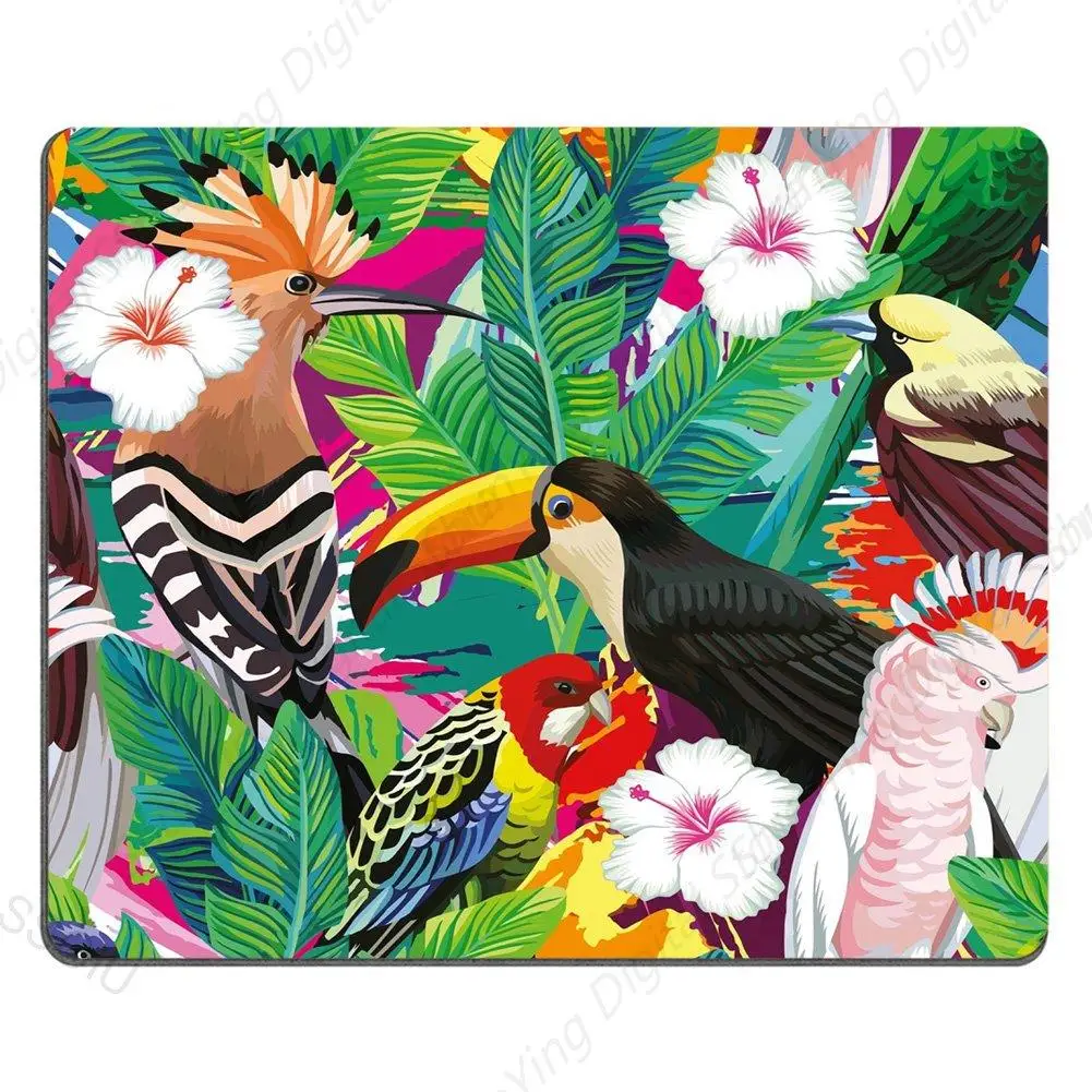 

Tropical Bird Toucan Leaves And Hibiscus Flower Pattern Suitable For Gaming Office Laptops Gaming Mouse Pads