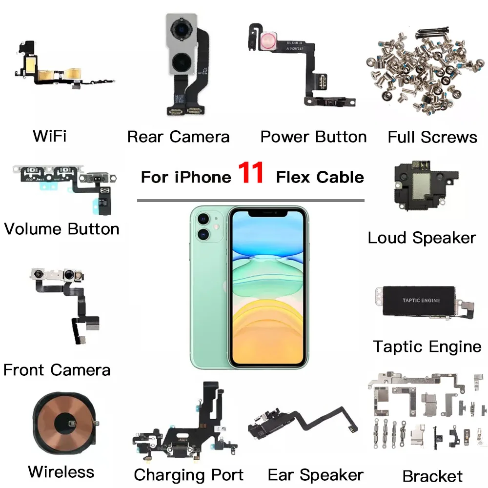 Internal Flex Parts for iPhone 11 Front Rear Camera Power Volume Button Loud Ear Speaker Flex Cable Bracket Screws Taptic Engine