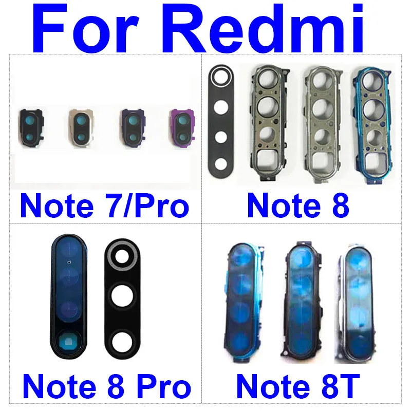 Back Rear Camera Lens For Xiaomi Redmi Note 7 8 Pro Note 8T Camera Lens Glass Cover Frame + Sticker Protection Replacement Parts