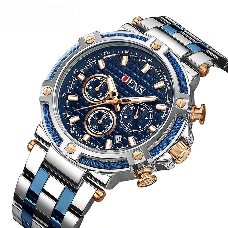 OFNS *brand quartz watch men's fashion trendy with steel belt six-pin calendar waterproof quartz watch fashion watch