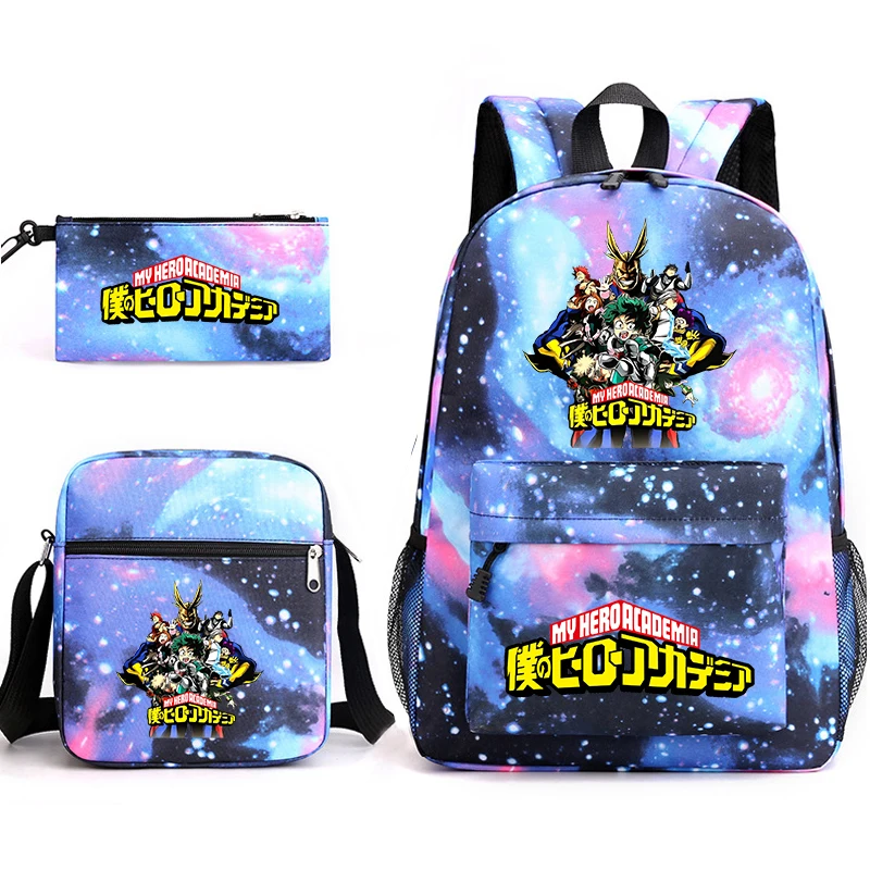 My Hero Academia borsa da scuola per studenti anime set da 3 pezzi zaino per bambini astuccio per matite borsa a tracolla set back to school gift