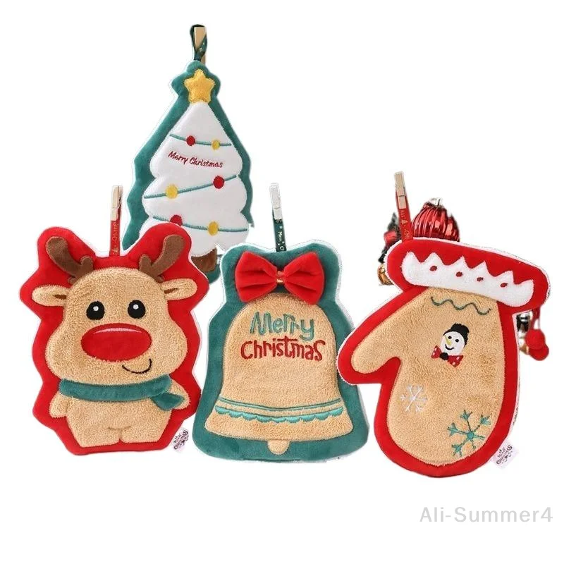 Cute Christmas Cleaning Towel Coral Velvet Hand Towel Snowman Bathroom Hanging Absorbent Dishcloth Soft Cleaning Cloth Rag