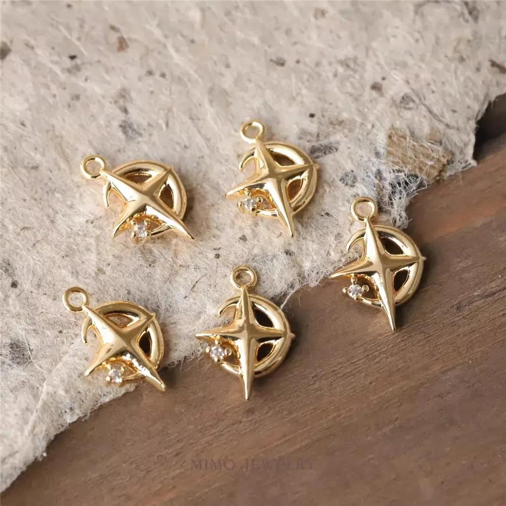 

1PCS 15x10.7mm Copper Plated with Real Gold A Fresh Exquisite Cross-shaped Star and Moon Zircon Pendant DIY Handmade Accessory