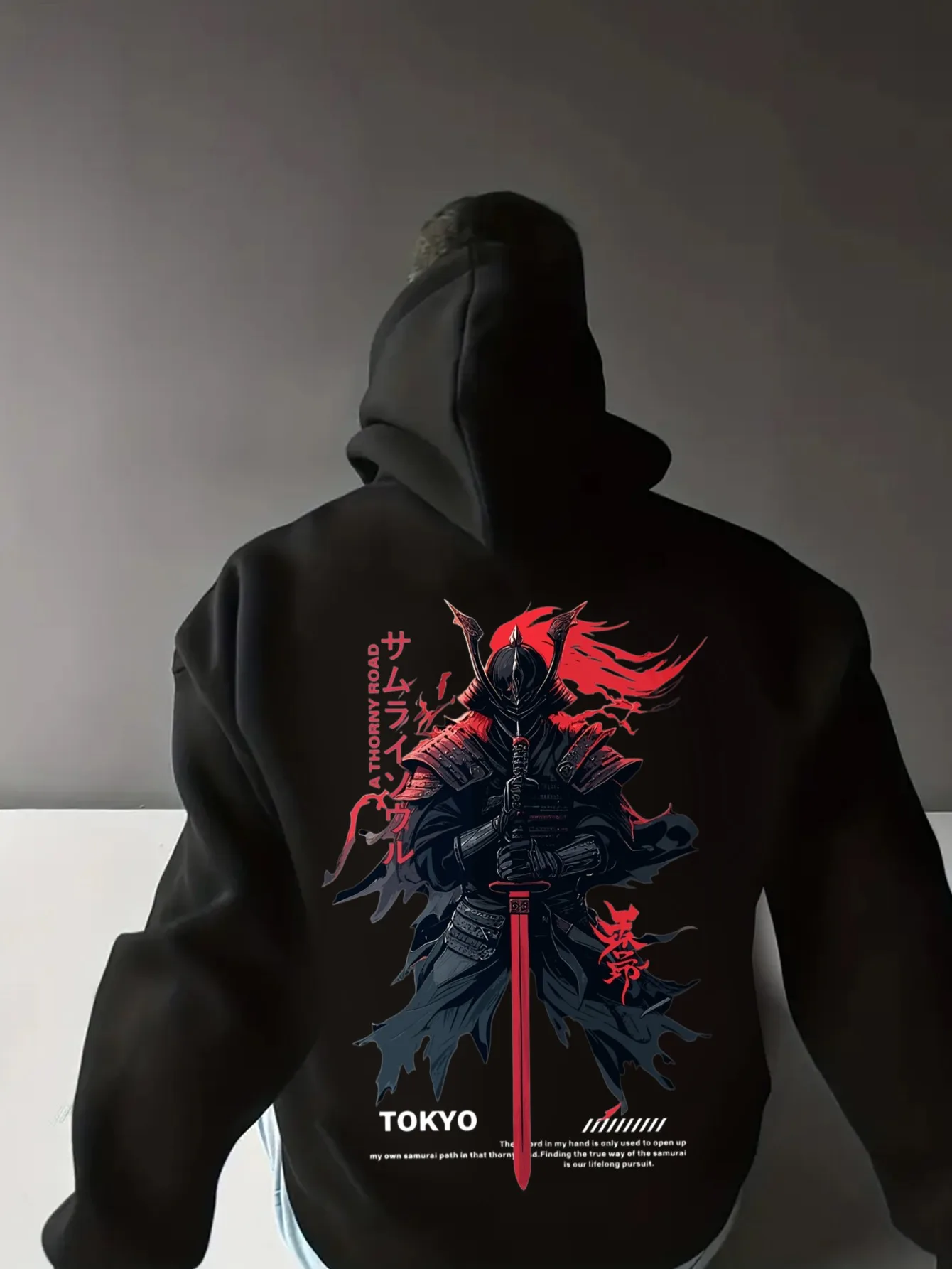 Men's Autumn/Winter Hoodie with Samurai Red Sword Print Outdoor Daily Activities Casual Loose Fashionable Street Style Commuting