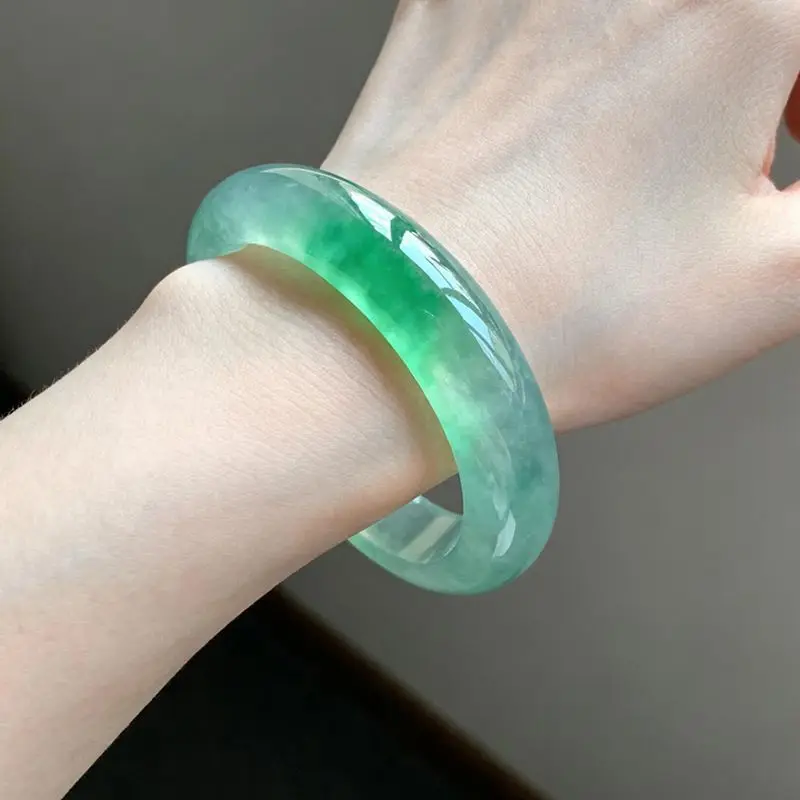 "Harmony of Light and Mountain Whispers" Jade Bangle, Ice Type, Floating Flower Pattern Jewelry