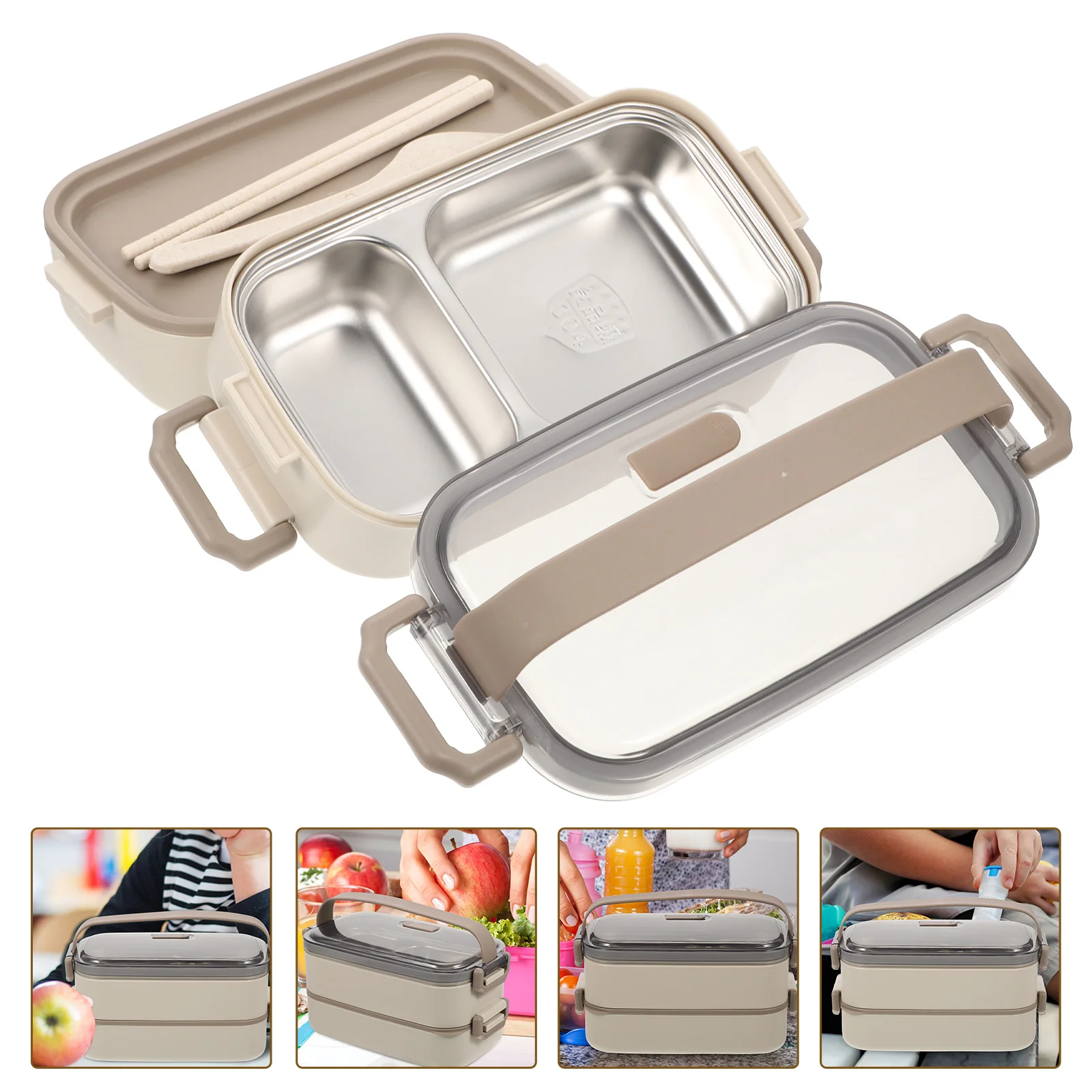 

Large Capacity Portable Bento Box Stainless Steel Divided Compartment Lunch Container For Outdoor Travel Camping Picnic