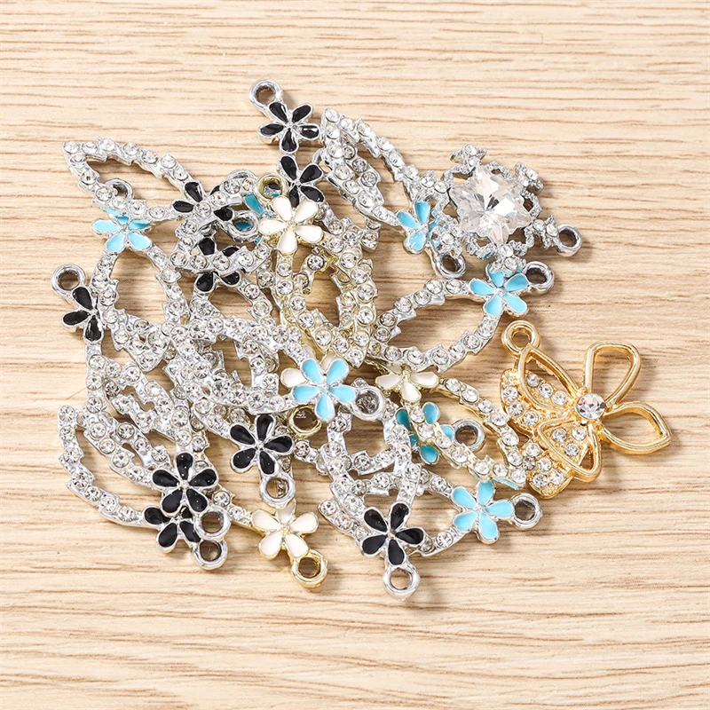 

10pcs 10x25mm Cute Enamel Flower Charms Crystal Leaf Charms Pendants for Jewelry Making Necklaces Earrings DIY Crafts Supplies