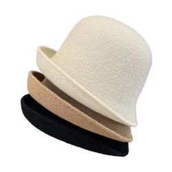 2024 Fall Winter Wool Cashmere Hats for Women Girl Solid Color Soft Warm Elegant Bucket Hat Fedoras Party Hats for Mother Gift