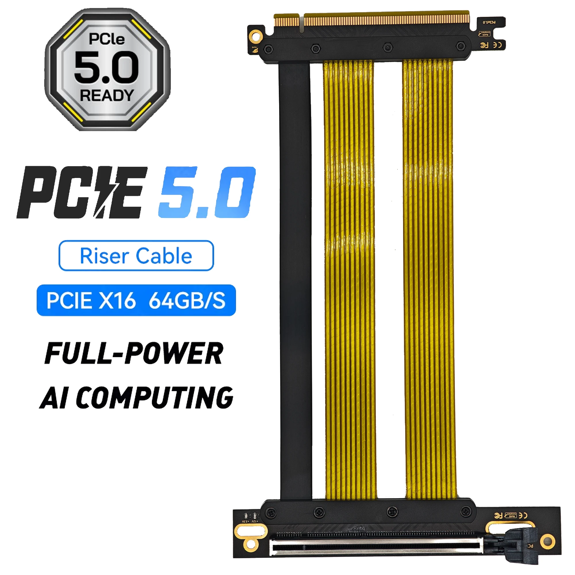

PCIe 5.0 X16 Riser Cable 90-Degree Slot GPU Extension for RTX 5090/4090 & RX 7900 XTX, Mining Rig, WRX80/TRX40