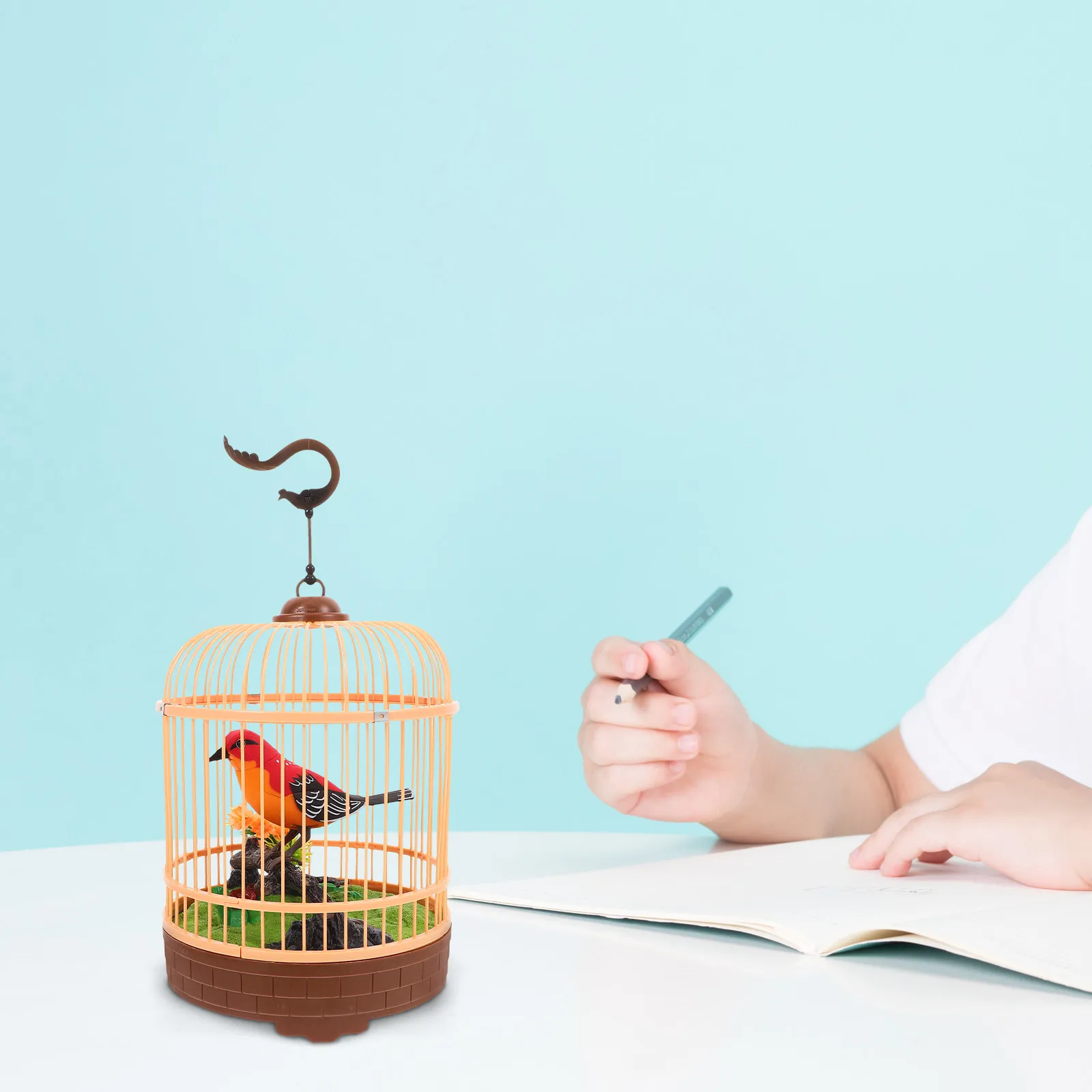 

Plastic Voice-Activated Electric Bird Cage Acoustic Singing Interactive Educational Plaything Hanging Decor for Kids Home