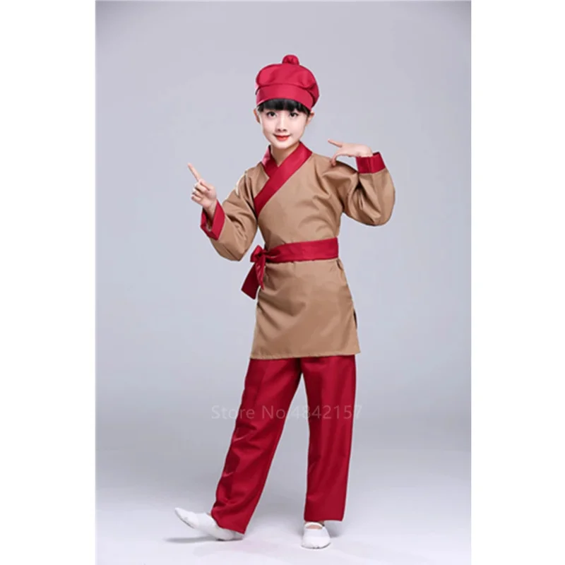 Children Stage Performance Costume Chinese Traditional Style Hanfu Ancient Waiters Farmer Cosplay Costumes Boys Drama Clothes