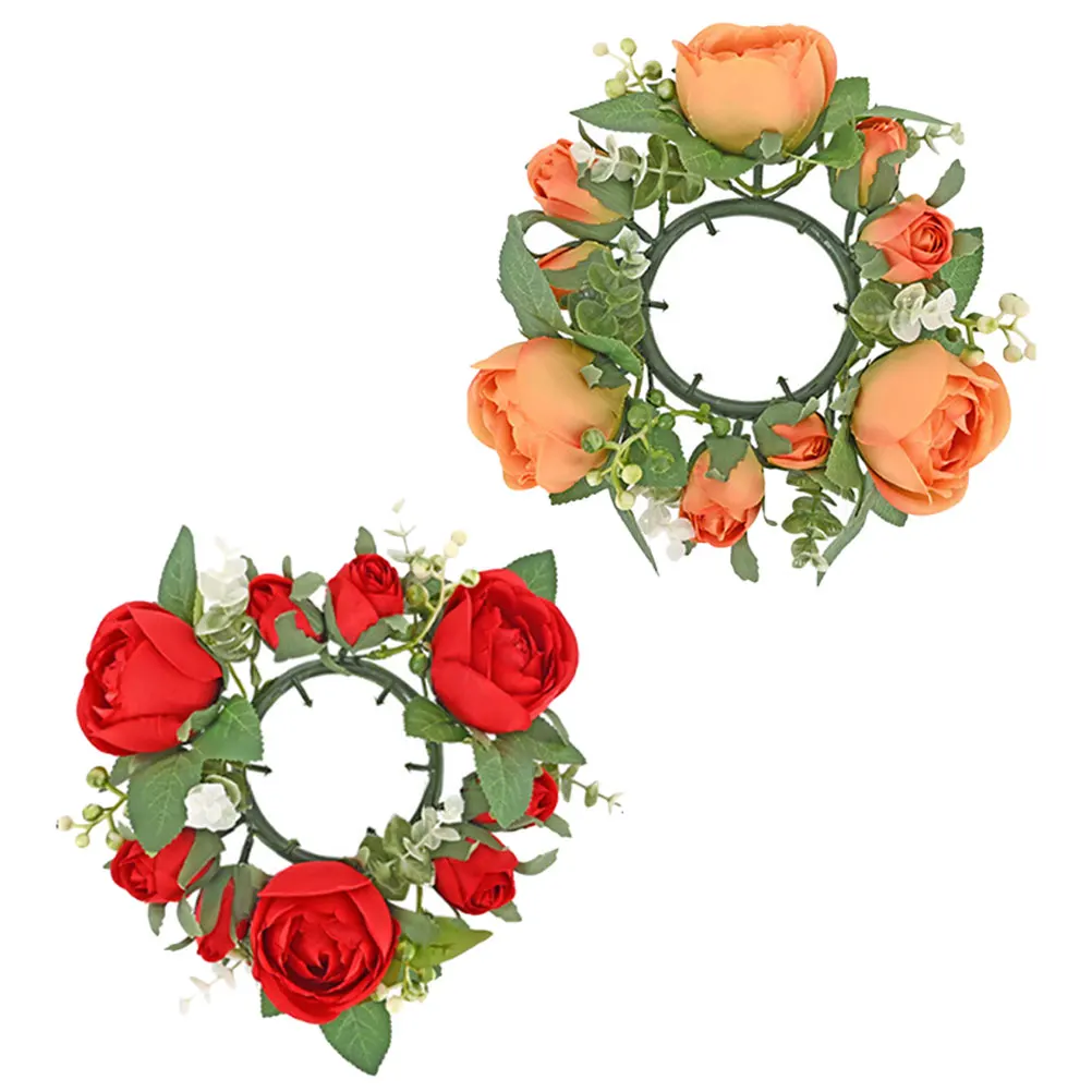 

2pcs Artificial Rose Ring Pillar Wreaths Floral Rings Rustic Wedding Table Centerpieces Birthday Festival