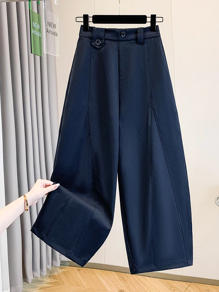 Authentic Fall High Waist Straight Leg Wide Leg Pants Women's Casual Trousers Elastic Belly Cover Knife  Pants