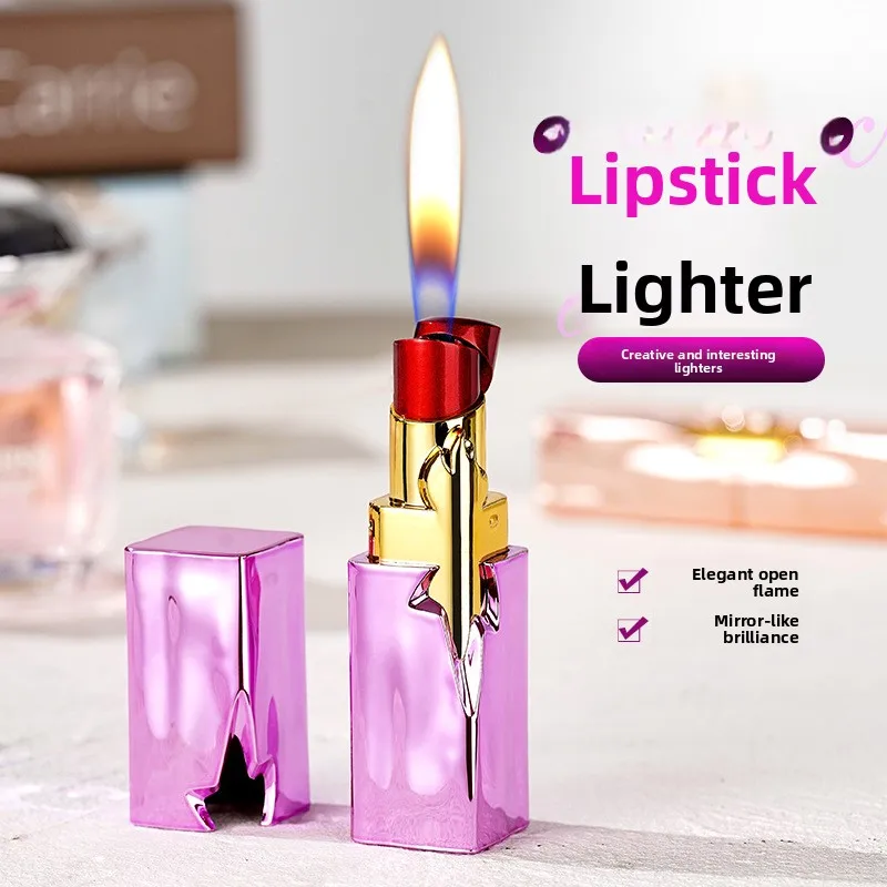 New Lighter for Women Portable Gift Fun Lipstick Open Flame Creative Fun and Aesthetically Pleasing Cigarette Accessories