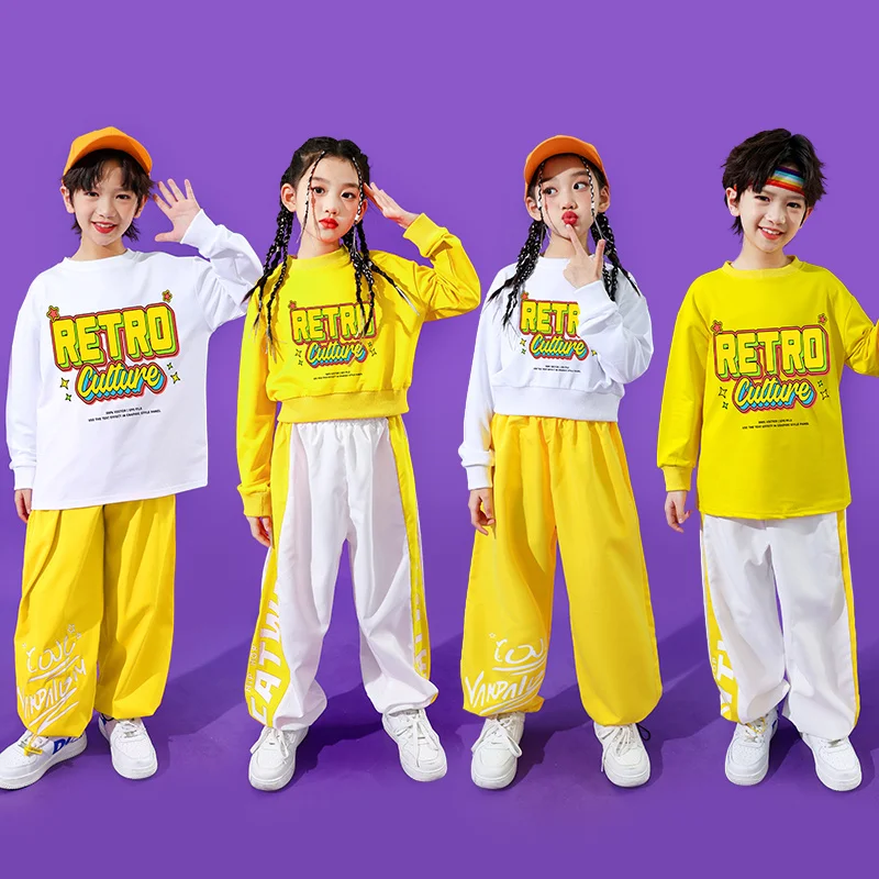 

Boy Girl Hip-hop Costume Hiphop Rapper Outfit Set American Child Streetwear Suit Kids High Street Dance Performance Clothings