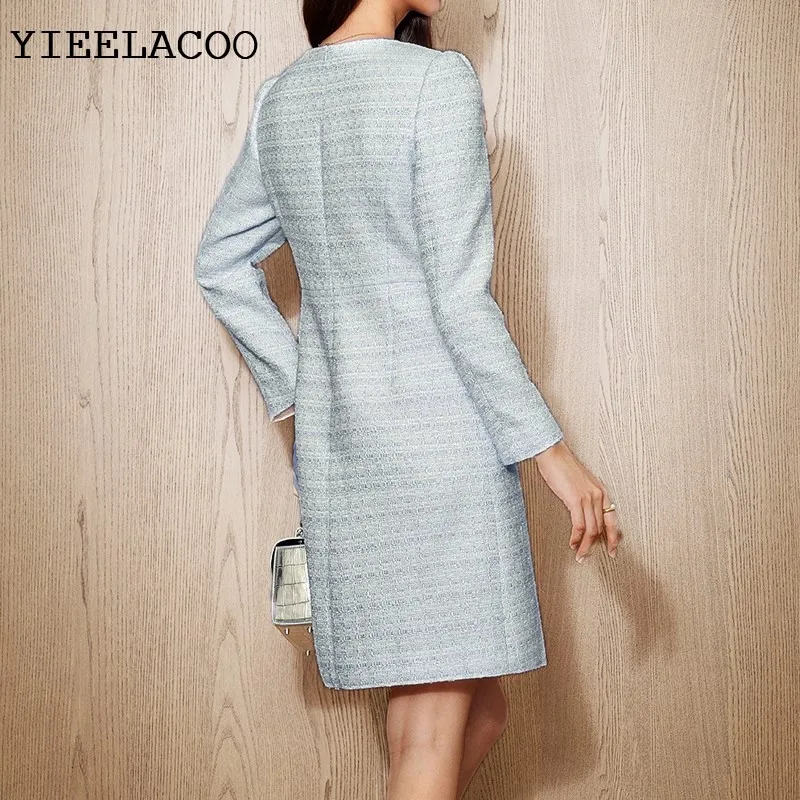 Blue Tweed Dress  2026 spring / autumn women's dress Leisure vacation one-piece  Ladies Classic bottoming dress