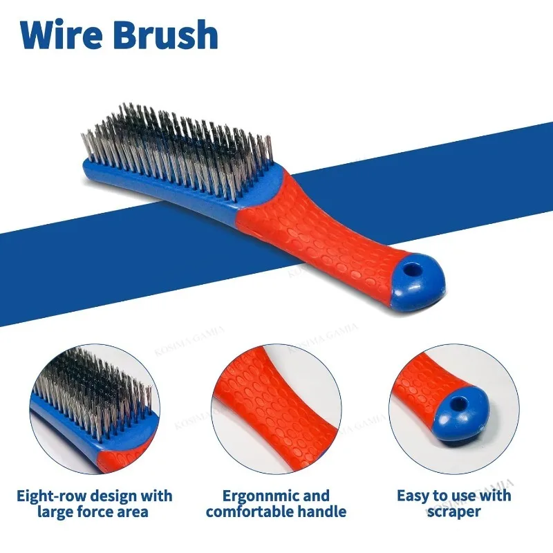 Rubber Covered Handle Wire Brushes for Cleaning Heavy Duty Stainless Steel Wire Scratch Brush for Metal Rust Cleaning