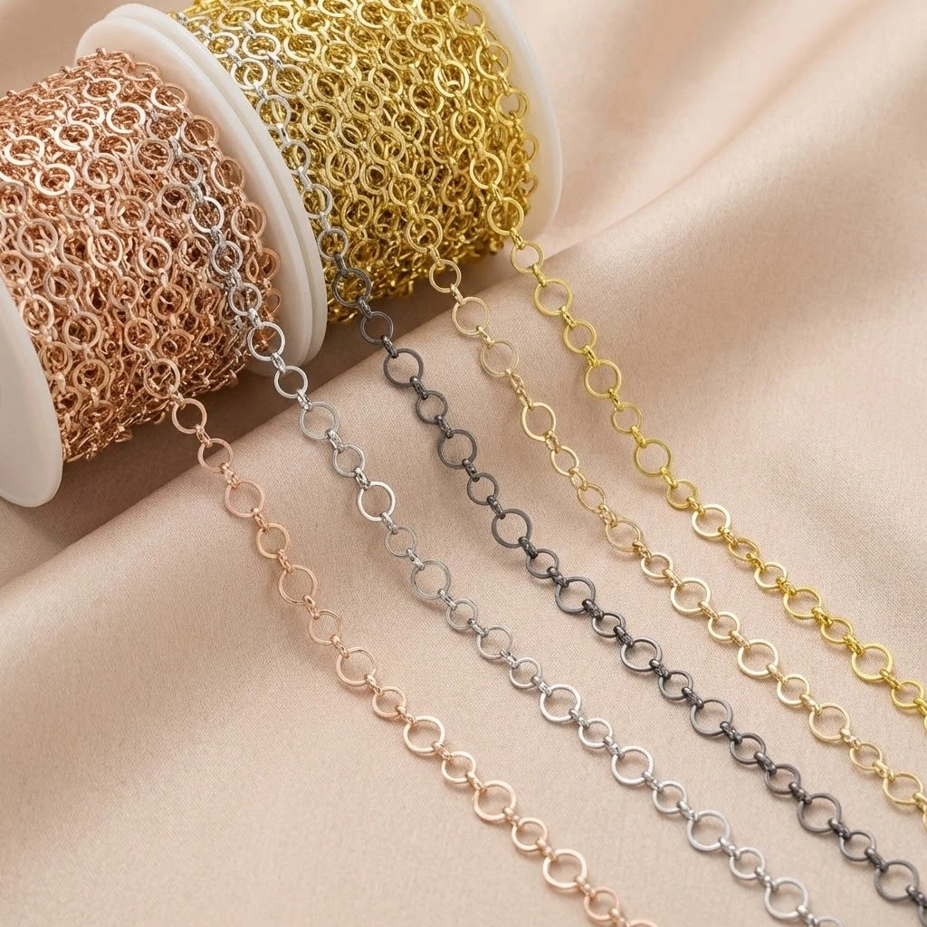 1meter Brass Rolo Jewelry Making Chains Bulk Soldered Round Link Chain for DIY Necklaces Bracelets Anklet Crafts Decor