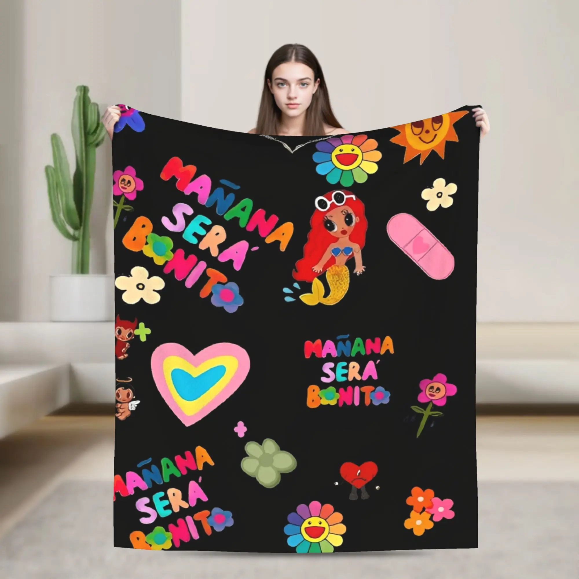 Manana Sera Bonito Karol G Blanket Quality Warm Soft  Throw Blanket Winter Travel Office Couch Chair Novelty Bedspread