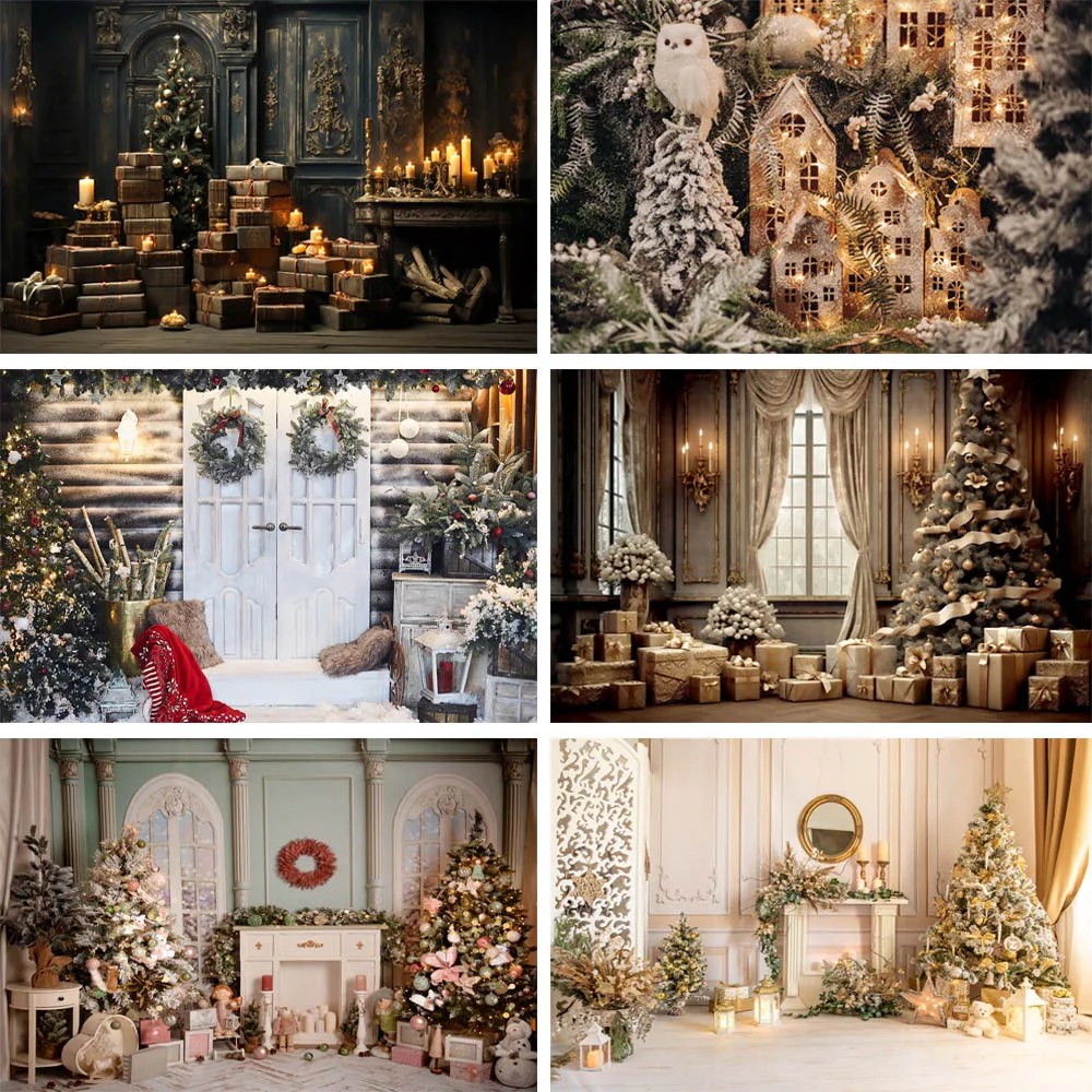 

Photography Background Christmas Fireplace Window Xmas Tree Gifts Winter Snow Kids Birthday Family Portrait Backdrops Photocall