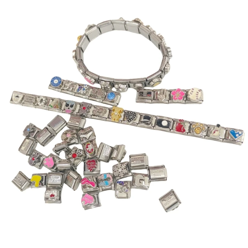 Set of 100 Italian Inspired Charm Bracelet Module Stainless Steel Interchangeable Modular Links Jewelry Making Supplies