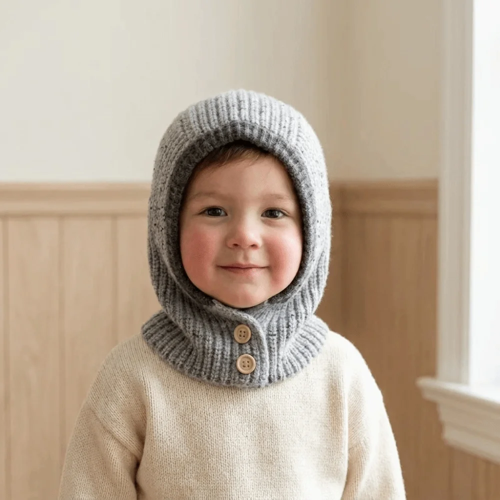 Sweet Korean Style Scarf Hat Set Solid Color Elastic Children Beanie Neck Warmer Soft Knitted Woolen Hat Boy