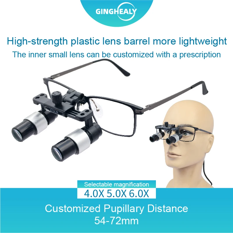 4.0X-6.0X Surgery Medical Magnifying Glass Magnifier 38-60cm Long Working Flip-up Magnifying Pupil Distance Adjustable