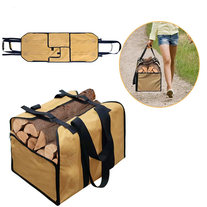 Sac fourre-tout en toile pour bois de chauffage avec sangle de sécurité Foy, grand sac de transport pour cheminée, bois, Electrolux, camping en plein air