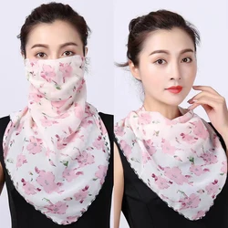 1Pc Women Sun Mask Chiffon Neck Gaiter Hang Ear Chiffon Breathable Balaclava Full Face Mask Ear Loops Dust Wind UV