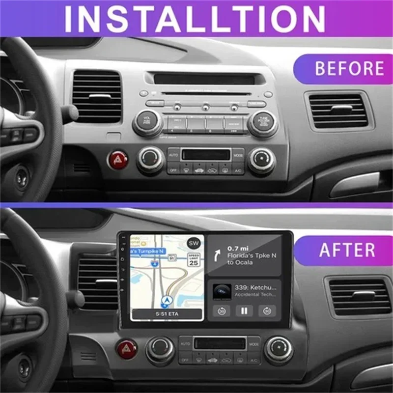 لـ 2006-2011 Honda Civic Android 14 نظام ملاحة داخل السيارة 10 بوصة نظام مدمج مع CarPlay Android Auto/2+32G #2