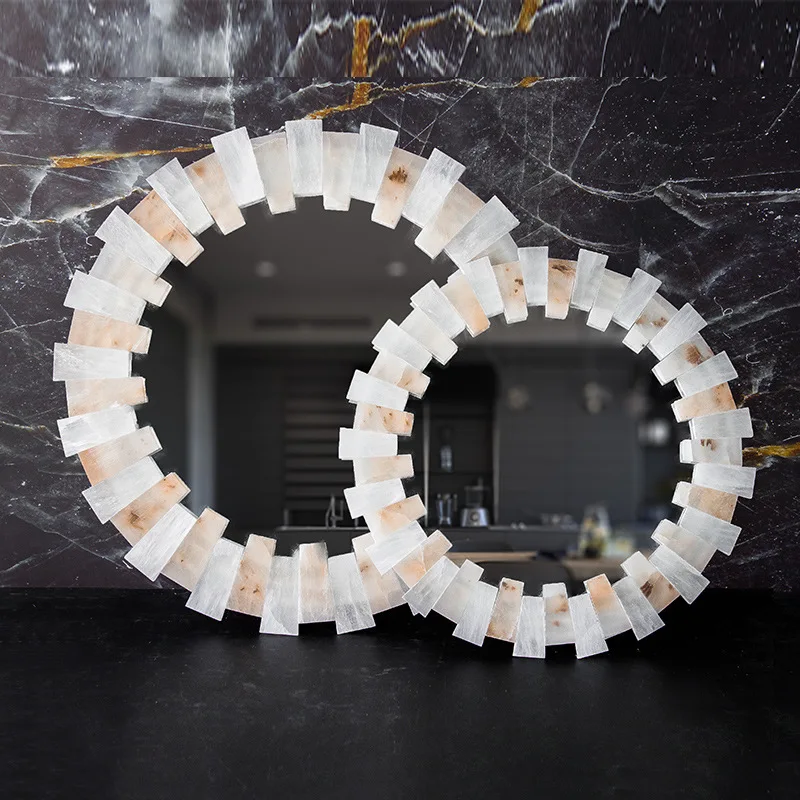 Modern Luxury Decorative Mirror with Natural Crystal Stone Elegant Wall Hanging for Living Room Entrance New Style