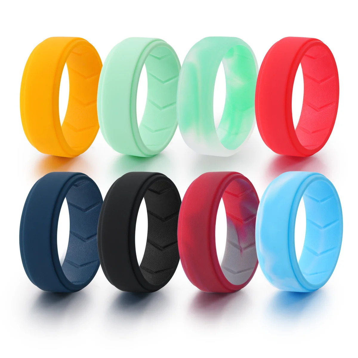 8Pcs Colorful Silicone Rings for Men, 8mm Wide Rubber Wedding Bands, Soft Flexible Hypoallergenic, US Size 7-15