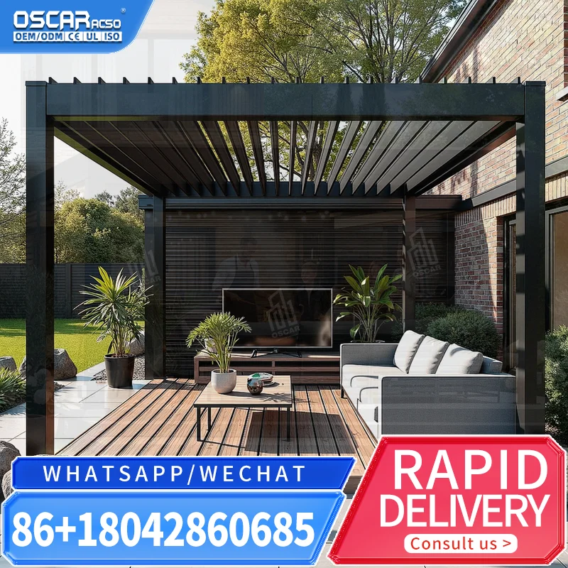 Waterproof Hardtop Gazebo Aluminium Louvered Roof System Balcony Garden Patio Outdoor Luxury Eco Friendly pergola