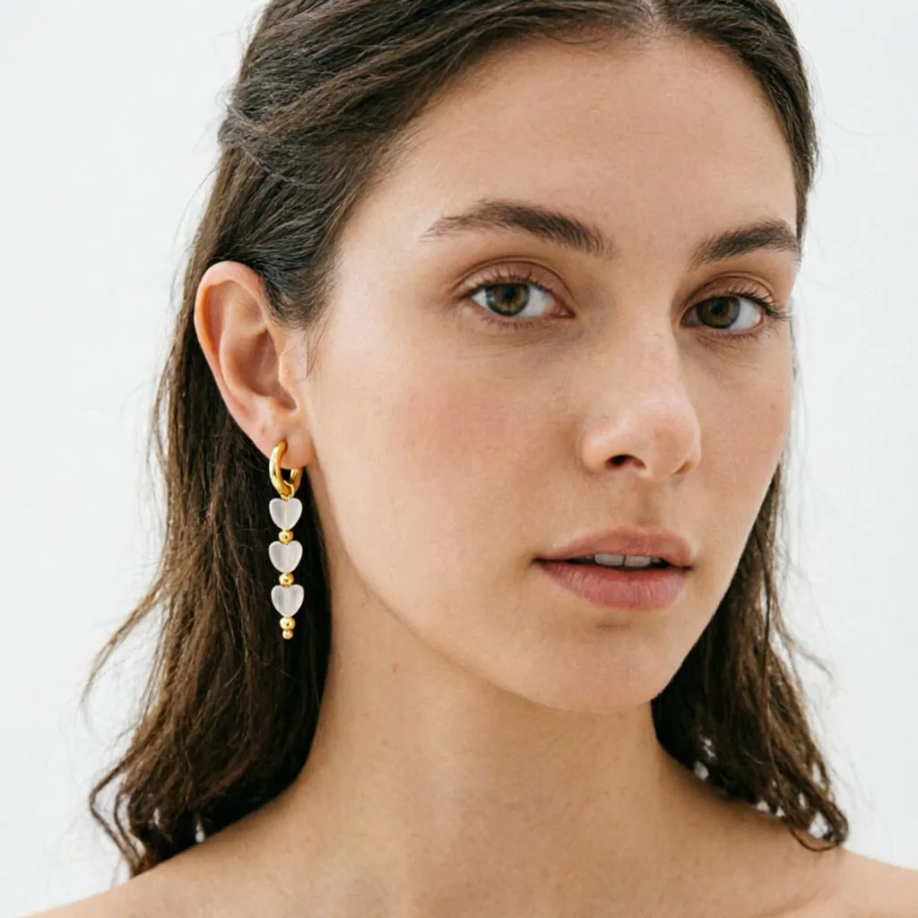 316L Edelstahl Creolen für Damen 2026 Natürlicher Jaspis Herz Mond Stern Anhänger Ohrringe Böhmischer Schmuck – Detail 11