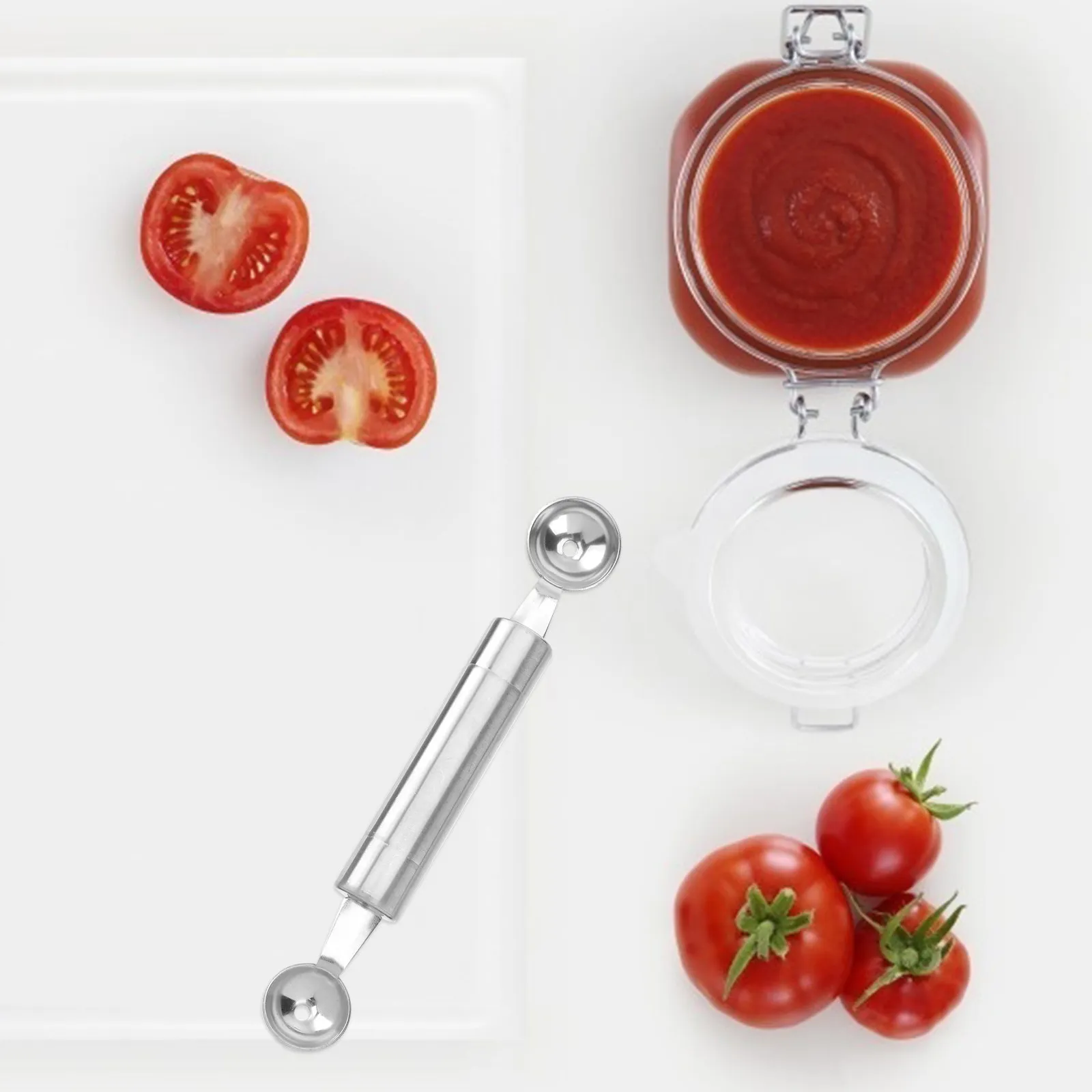 2 Piezas Herramienta para Recortar Frutas de Acero Inoxidable, Cuchara Boleadora para Peras, Patatas, Mantequilla, Melón, Helado, Ensalada de Frutas, Snack Saludable