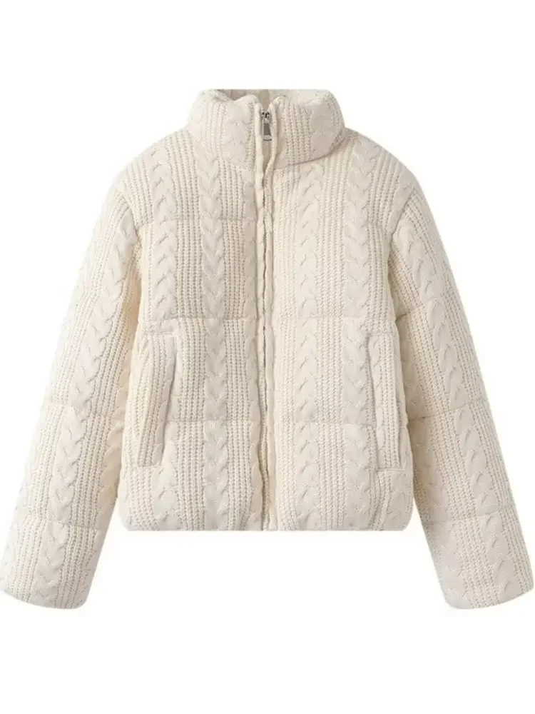 

Women's Luxury Winter Wide-waisted Beige Wine Red Padded Coats Ladies Elegant High Quality Knitted Thicken Warm Jackets Parkas