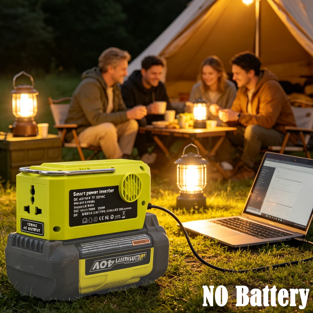 

300W Power Inverter for RYOBI ONE+18V Lithium Battery DC 18V to 120V AC Converter with USB/Type-C LED Light Emergency Camping