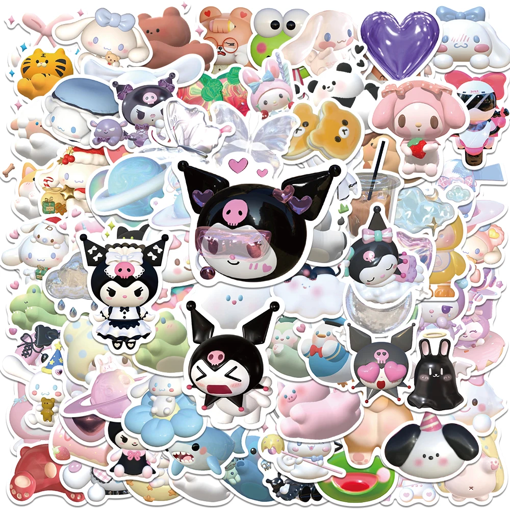 59/110pcs Mixed 3D Anime Sanrio Stickers Hello Kitty My Melody Kuromi Cinnamoroll Vinyl Girls DIY Laptop Guitar Sticker Decals