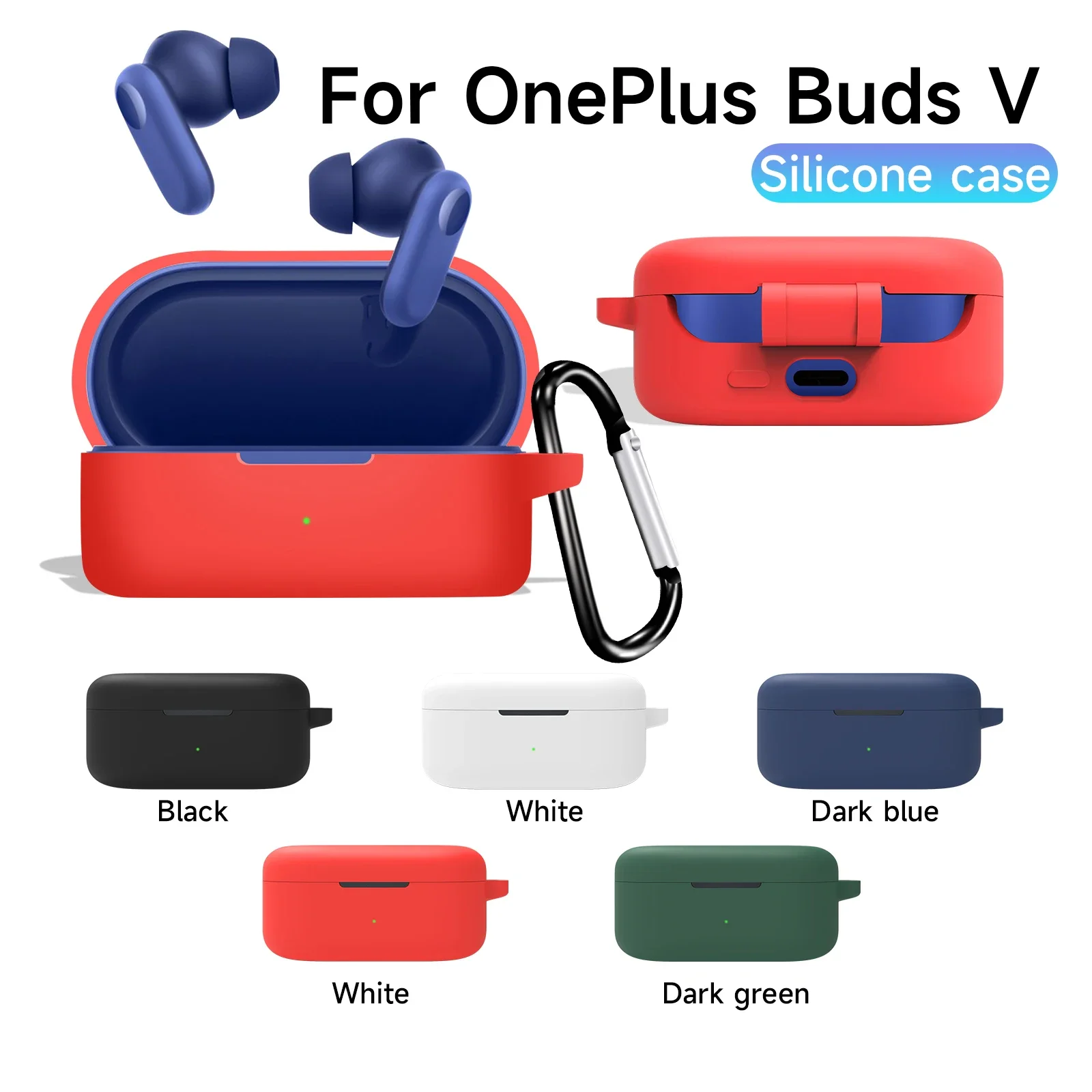 for OnePlus Buds V Silicone Earphone Protective Cover Case with Hook Keychain