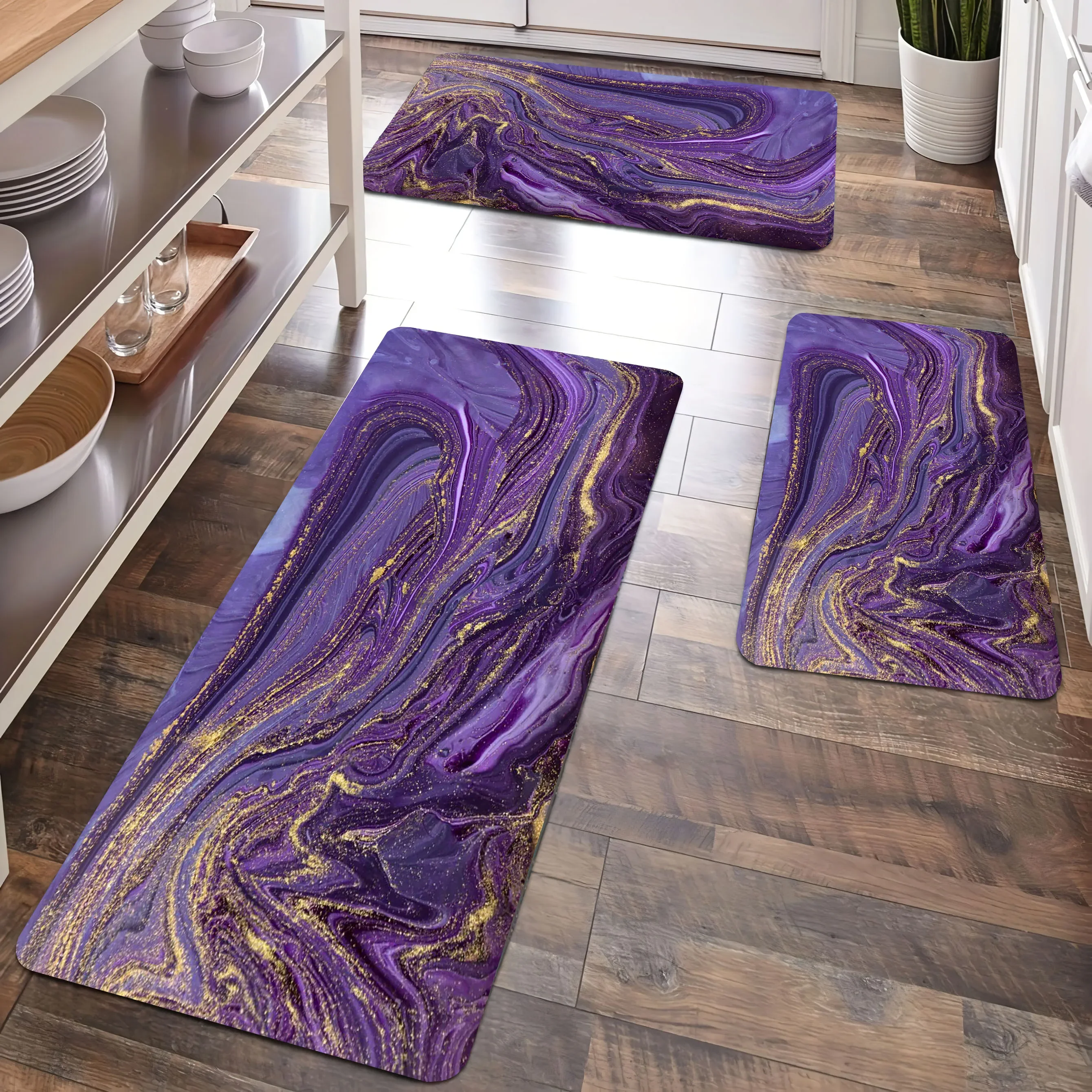 

Purple Marble Gold Powder Design Bathroom No-silp Doormat Suitable for Livingroom Decorative Accessories Pad Kitchen Bedroom Rug