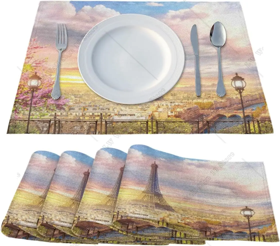 Modern The Paris Tower Placemats Set of 4 Washable Placemat Waterproof Place Mats for Party Home Dining Table Decor 18x12 in