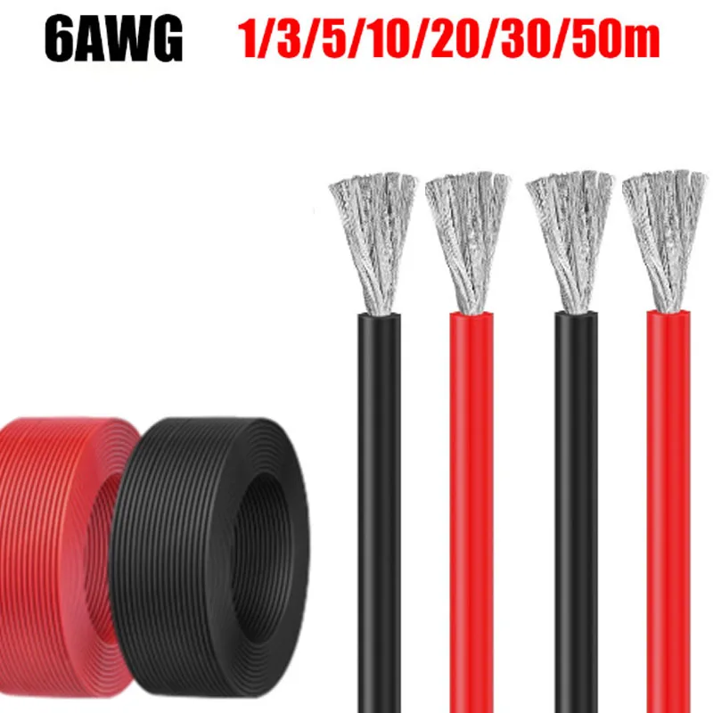 

Heat Resistant Silicone Wires Red Black 6AWG Solar Panel Electrical Cable For Inverter Car Battery Welding Machine Automotive