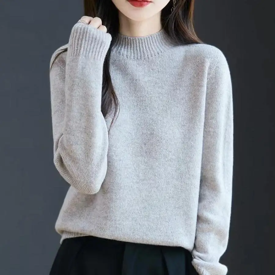 

Classic Women 100% Merino Wool Sweater Half High Neck Long Sleeve Pullover Autumn Winter Thick Warm Jumper Woman Top Clothes