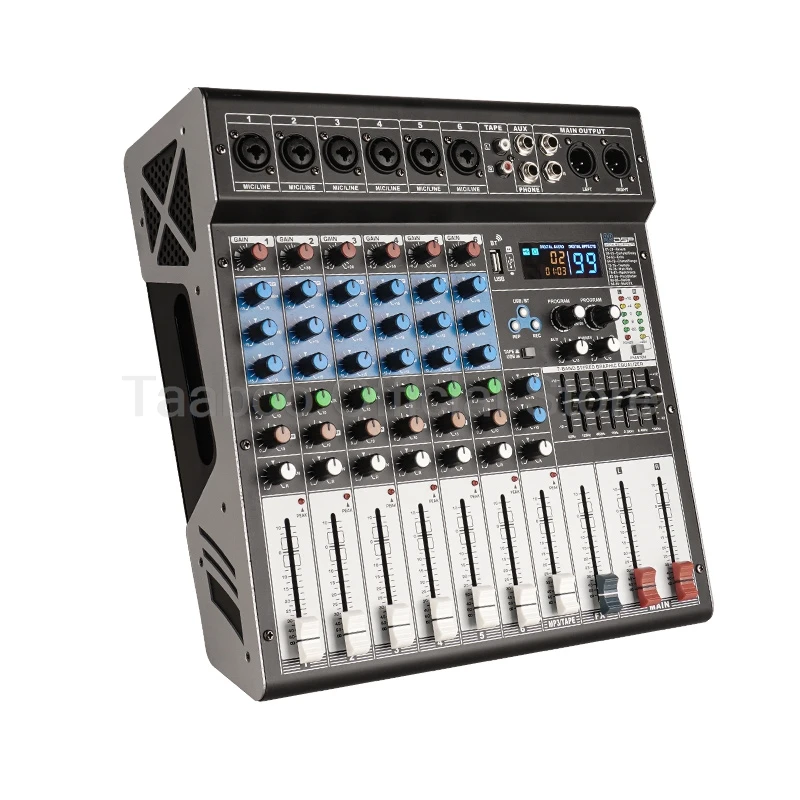 Mixer de som e áudio com amplificador de potência, usb integrado, equalizador de som profissional, console de mixagem, equipamento de dj, 4/6/8 canais