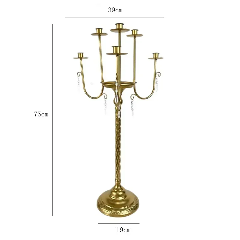 - European Court Wroug Iron Candlestick High Foot Threaded Column Six Head Candle Holder Wedding Table CenterN20