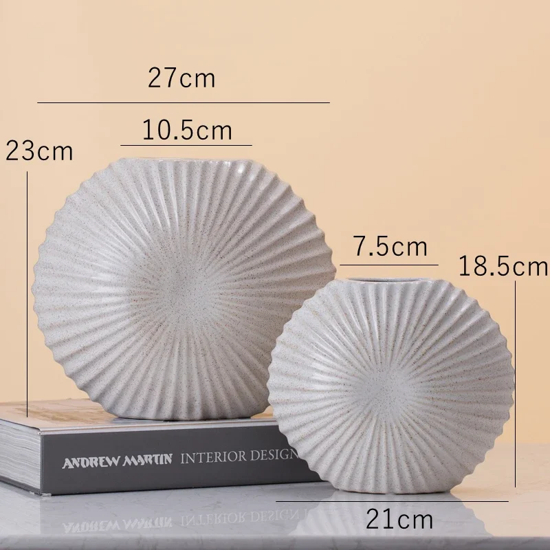 Set of 2 Ceramic Vases Seashell Flower Vase Tabletop Centerpiece Modern Home Decoration Vase (9 Inch and 7.28 Inch)