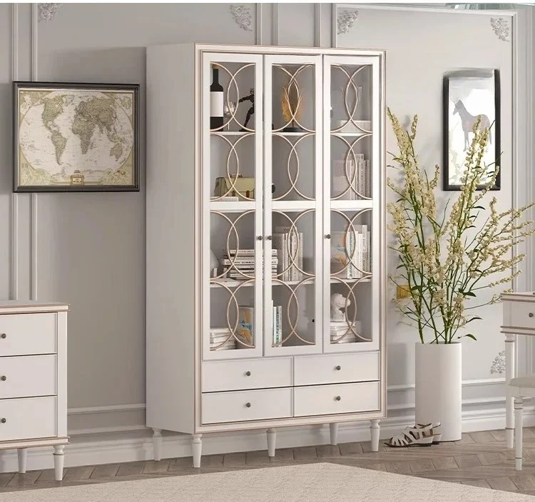 TTwind Dust Custom Wine Cabinet Living Room Study Display Bookcase Solid Wood American Light Luxury French Cream