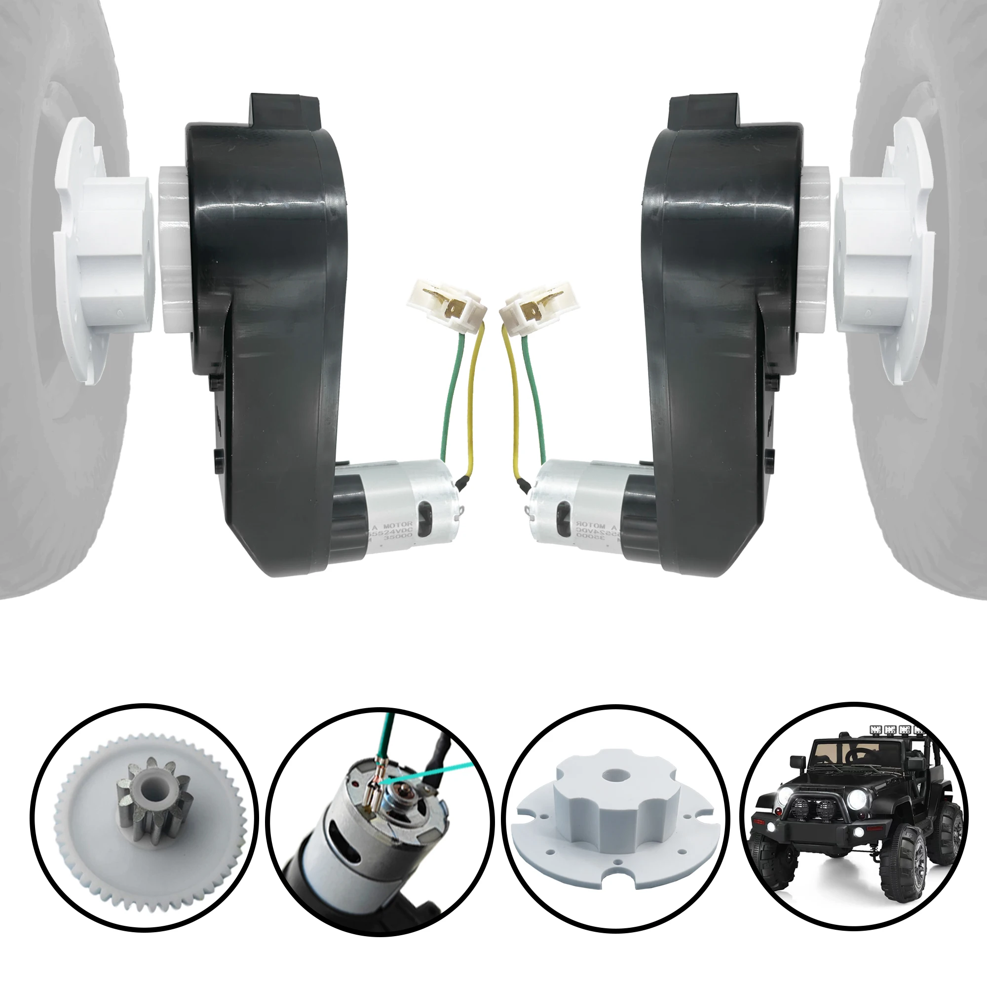 6V 12V 24V RS390 RS550 High Speed 2PCS Children Electric Ride on Car Vehicle Motor Gearbox Engine Reducer with Adapter Connector